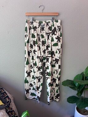 Lazy One Men’s Cream Bigfoot & Tree Print Pajama Pants Silly Goofy PJs